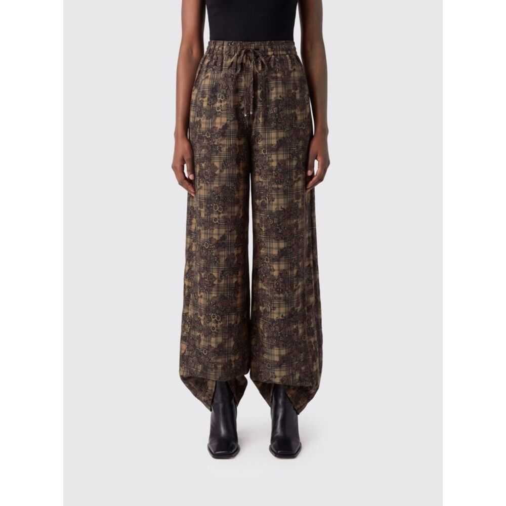 Ganni Women High-Waisted Wide-Leg Ganni Trousers In Floral Check-Print Silk